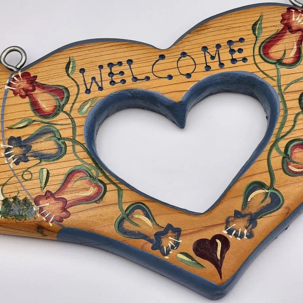 Vintage Wood Welcome Wall Decor Handmade JDI Inc Fallbrook CA Folk Art‎